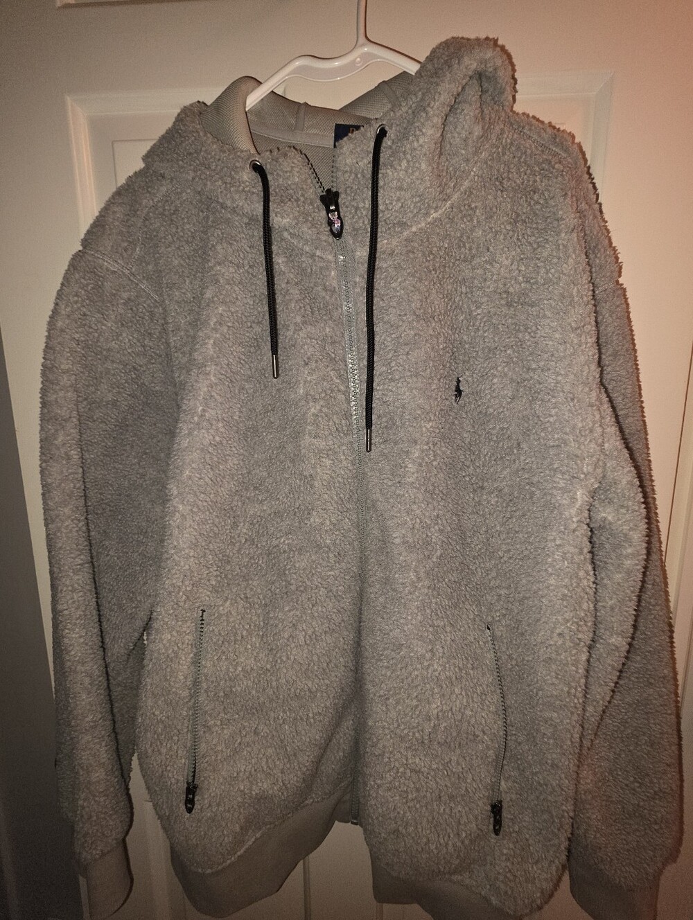 Polo Ralph Lauren Grey Sherpa Pile Fleece Full Zip Hoodie - Men's XL